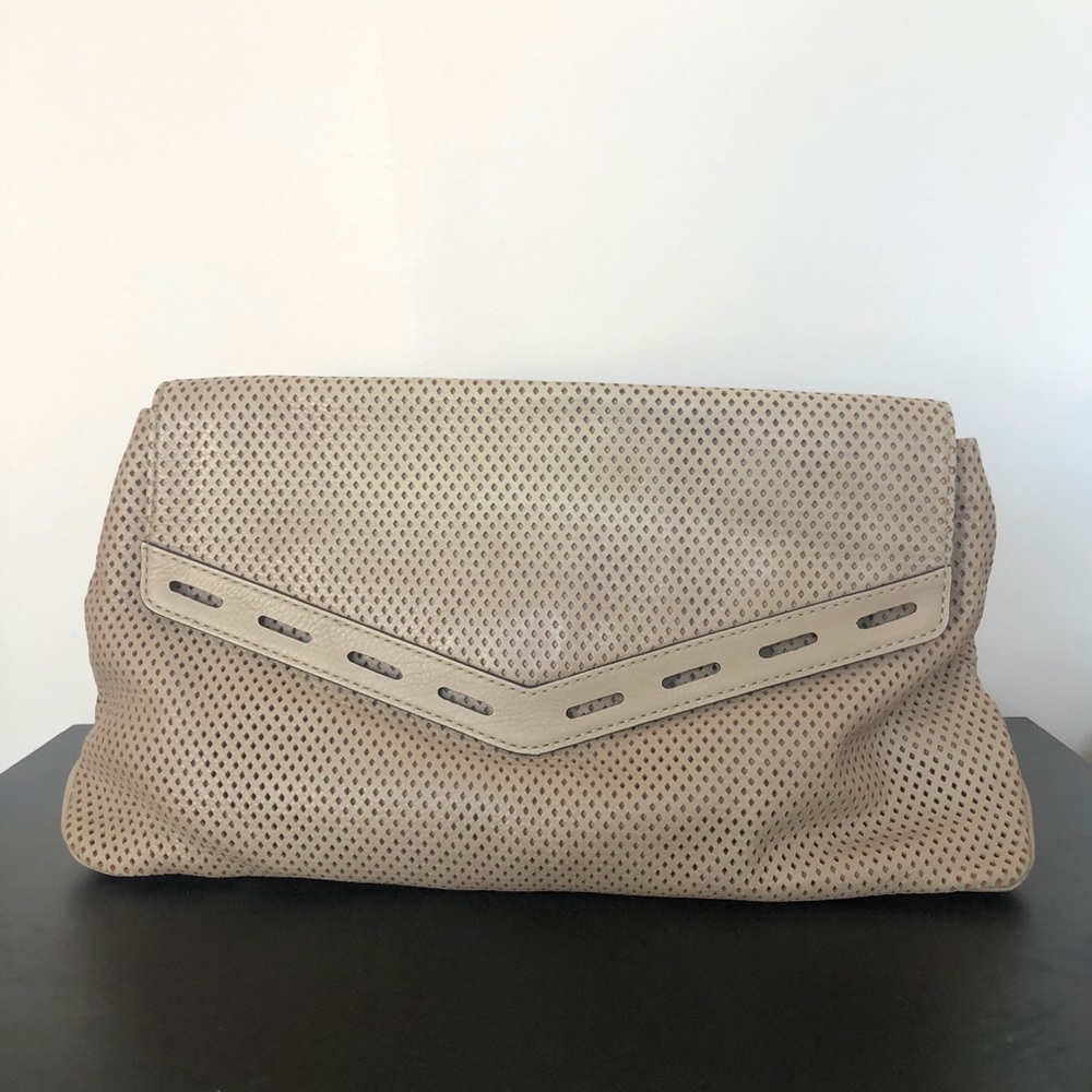 Beige Rebecca Minkoff Perforated Leather Clutch